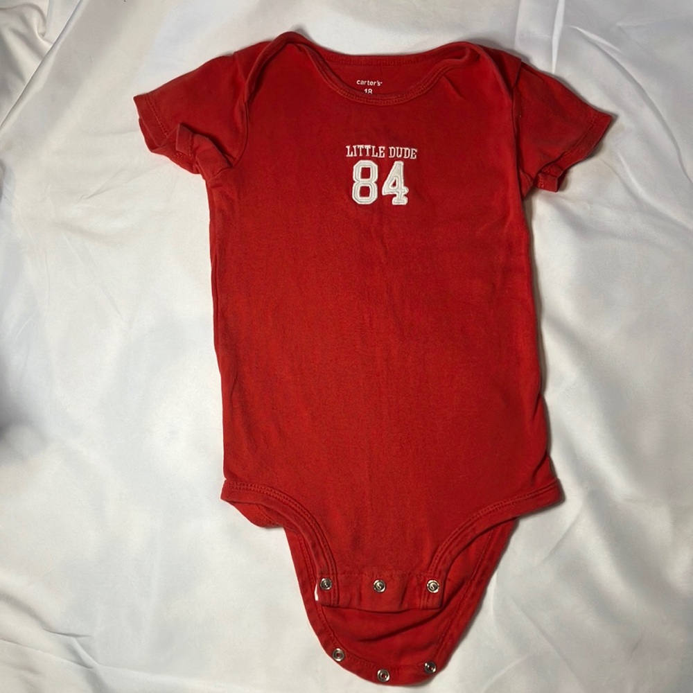 Carter's Baby Boy's Size 18 months Short Sleeve One Piece Red "Little Dude 84”